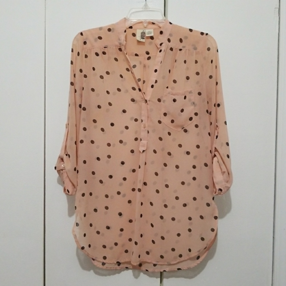Peach and Brown Polka Dot Blouse
